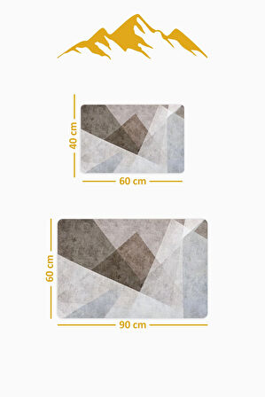 Yıkanabilir Kaymaz Tabanlı Modern Desenli 2'li Banyo Paspas Takımı BPS0011