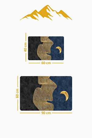 Yıkanabilir Kaymaz Tabanlı Modern Desenli 2'li Banyo Paspas Takımı BPS0014