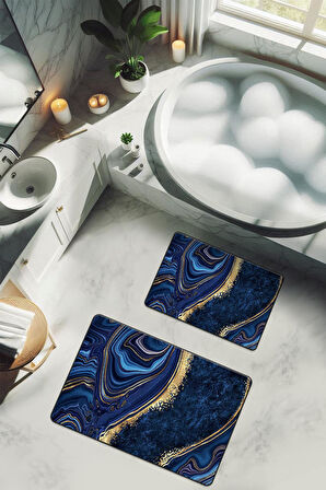 Yıkanabilir Kaymaz Tabanlı Modern Desenli 2'li Banyo Paspas Takımı BPS0017