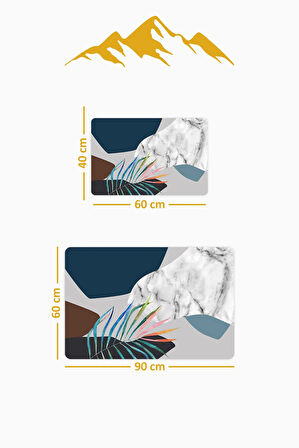 Yıkanabilir Kaymaz Tabanlı Modern Desenli 2'li Banyo Paspas Takımı BPS0018