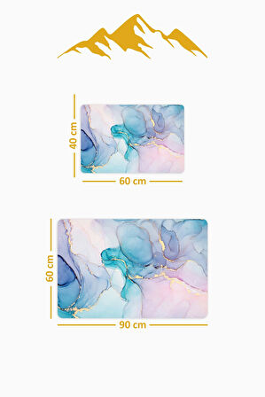 Yıkanabilir Kaymaz Tabanlı Modern Desenli 2'li Banyo Paspas Takımı BPS0022