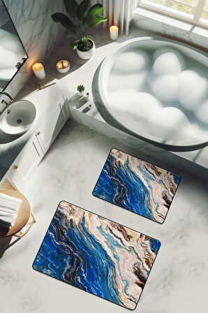 Yıkanabilir Kaymaz Tabanlı Modern Desenli 2'li Banyo Paspas Takımı BPS0024