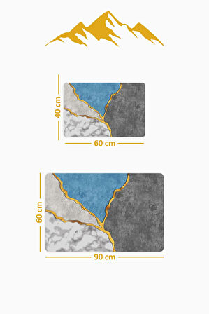 Yıkanabilir Kaymaz Tabanlı Modern Desenli 2'li Banyo Paspas Takımı BPS0025