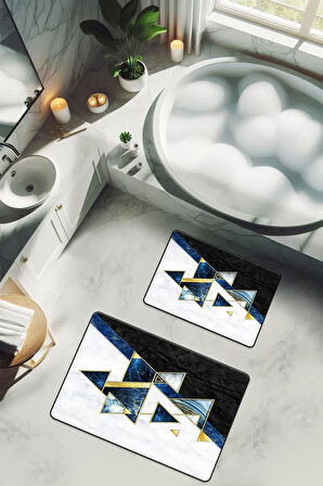 Yıkanabilir Kaymaz Tabanlı Modern Desenli 2'li Banyo Paspas Takımı BPS0027