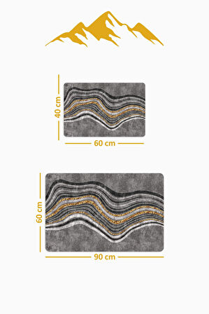 Yıkanabilir Kaymaz Tabanlı Modern Desenli 2'li Banyo Paspas Takımı BPS0030