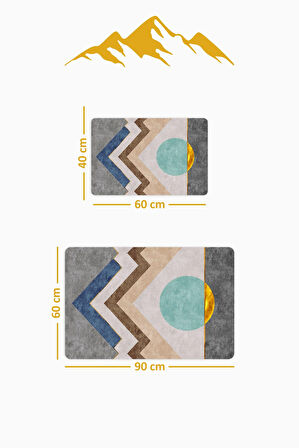 Yıkanabilir Kaymaz Tabanlı Modern Desenli 2'li Banyo Paspas Takımı BPS0031