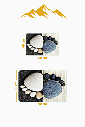 Yıkanabilir Kaymaz Tabanlı Modern Desenli 2'li Banyo Paspas Takımı BPS0035