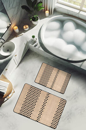 Yıkanabilir Kaymaz Tabanlı Modern Desenli 2'li Banyo Paspas Takımı BPS0040