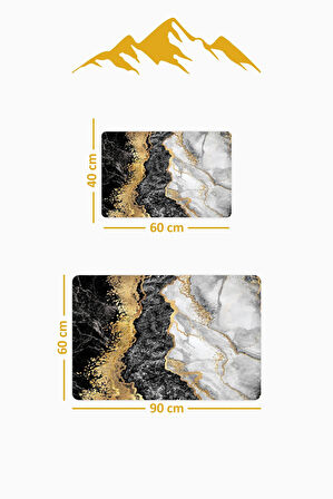 Yıkanabilir Kaymaz Tabanlı Modern Desenli 2'li Banyo Paspas Takımı BPS0042