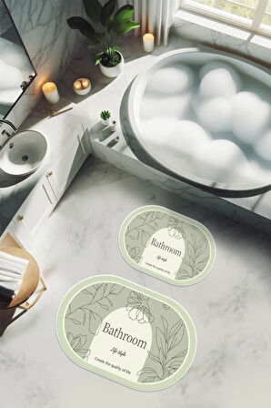 Yıkanabilir Kaymaz Tabanlı Modern Desenli 2'li Banyo Paspas Takımı OBPS0001