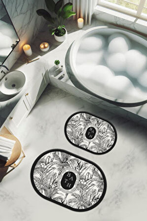 Yıkanabilir Kaymaz Tabanlı Modern Desenli 2'li Banyo Paspas Takımı OBPS0002
