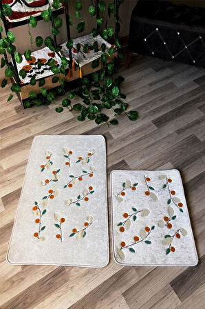 Dijital Baskı Kaymaz Taban Yıkanabilir 2'li Punch Banyo Paspas Takımı PCP001