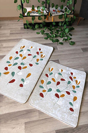 Dijital Baskı Kaymaz Taban Yıkanabilir 2'li Punch Banyo Paspas Takımı PCP003