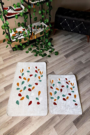 Dijital Baskı Kaymaz Taban Yıkanabilir 2'li Punch Banyo Paspas Takımı PCP003