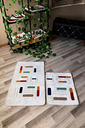 Dijital Baskı Kaymaz Taban Yıkanabilir 2'li Punch Banyo Paspas Takımı PCP004