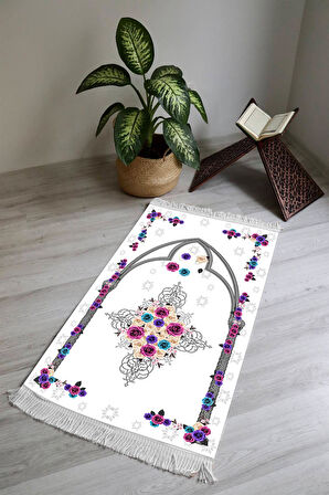 Dijital Baskı Kaymaz Tabanlı Yıkanabilir Püsküllü Seccade SCD0005