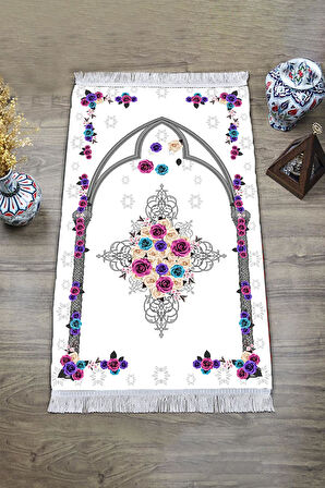 Dijital Baskı Kaymaz Tabanlı Yıkanabilir Püsküllü Seccade SCD0005