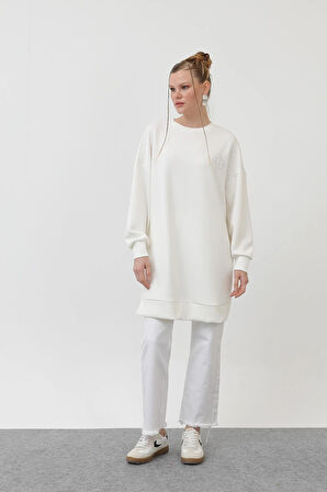 Puane Modal Kumaş Taş ve Nakış Detaylı Tesettür Tunik