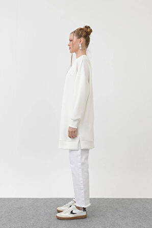 Puane Modal Kumaş Taş ve Nakış Detaylı Tesettür Tunik