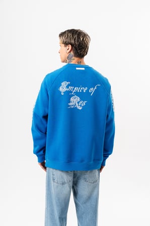 Erkek Empire Of Res Nakışlı Oversize Sweatshirt Mavi