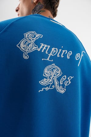 Erkek Empire Of Res Nakışlı Oversize Sweatshirt Mavi