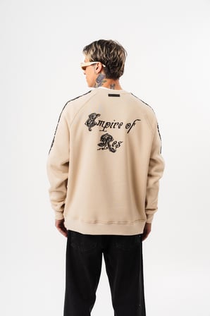 Erkek Empire Of Res Nakışlı Oversize Sweatshirt Bej