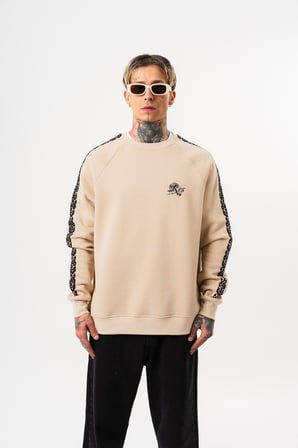 Erkek Empire Of Res Nakışlı Oversize Sweatshirt Bej