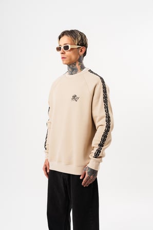 Erkek Empire Of Res Nakışlı Oversize Sweatshirt Bej