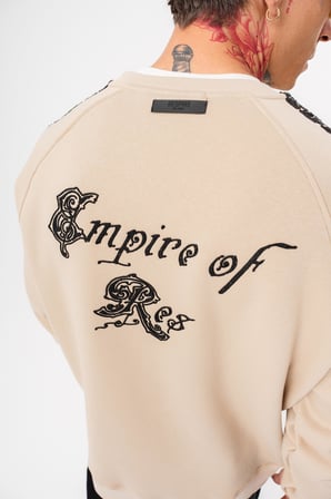 Erkek Empire Of Res Nakışlı Oversize Sweatshirt Bej