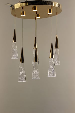 Lüks Gold Çemberli Seri 6lı Kristal Prizmatik Modern Led Avize