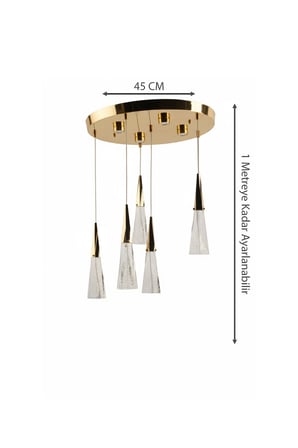 Lüks Gold Çemberli Seri 6lı Kristal Prizmatik Modern Led Avize