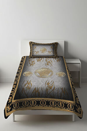 Parlak Kadife Kumaş Kapitoneli Tek Kişilik Yatak Örtüsü Seti (2 Parça) TKY0008