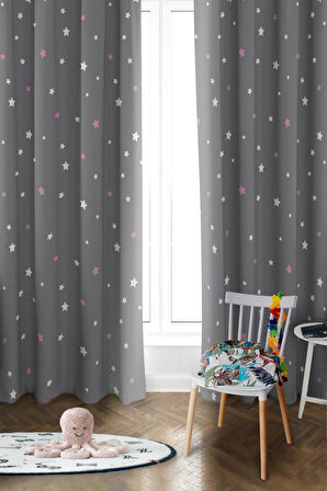 Parlak Saten Mikro Kumaş Çift Kanat Çocuk Odası Fon Perde Takımı PRD0036