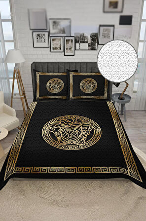 Parlak Kadife Kumaş Kapitoneli Çift Kişilik Yatak Örtüsü Seti (3 Parça) CKY0001