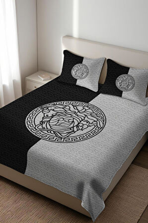 Parlak Kadife Kumaş Kapitoneli Çift Kişilik Yatak Örtüsü Seti (3 Parça) CKY0004