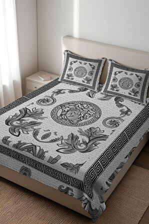 Parlak Kadife Kumaş Kapitoneli Çift Kişilik Yatak Örtüsü Seti (3 Parça) CKY0010