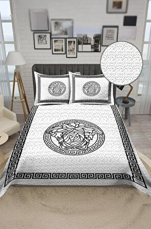 Parlak Kadife Kumaş Kapitoneli Çift Kişilik Yatak Örtüsü Seti (3 Parça) CKY0011