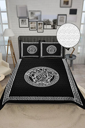 Parlak Kadife Kumaş Kapitoneli Çift Kişilik Yatak Örtüsü Seti (3 Parça) CKY0012