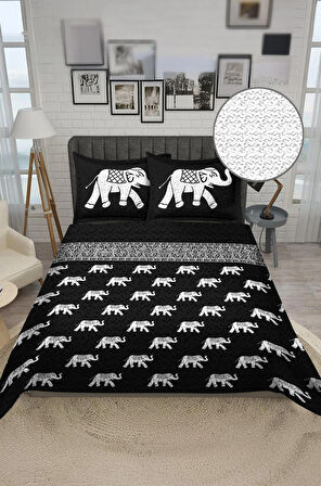 Parlak Kadife Kumaş Kapitoneli Çift Kişilik Yatak Örtüsü Seti (3 Parça) CKY0019