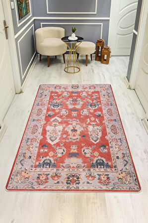 Parlak Kadife Kumaş VINTAGE Dijital Baskı Dot Kaymaz Tabanlı Halı H0829