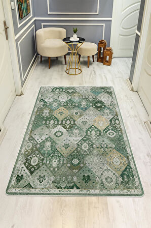 Parlak Kadife Kumaş VINTAGE Dijital Baskı Dot Kaymaz Tabanlı Halı H1062