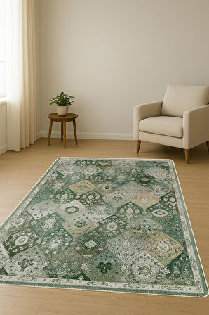 Parlak Kadife Kumaş VINTAGE Dijital Baskı Dot Kaymaz Tabanlı Halı H1062