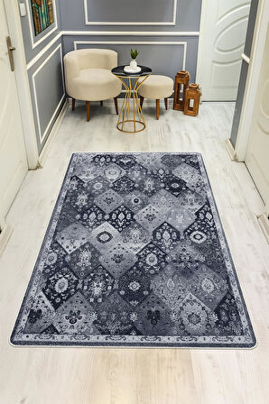 Parlak Kadife Kumaş VINTAGE Dijital Baskı Dot Kaymaz Tabanlı Halı H1064