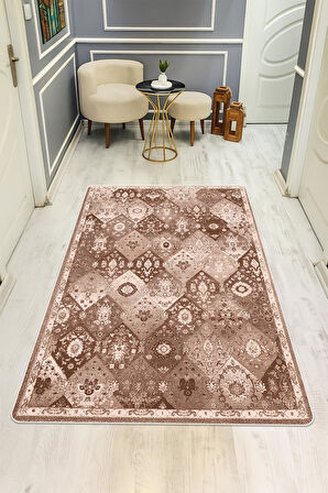 Parlak Kadife Kumaş VINTAGE Dijital Baskı Dot Kaymaz Tabanlı Halı H1065