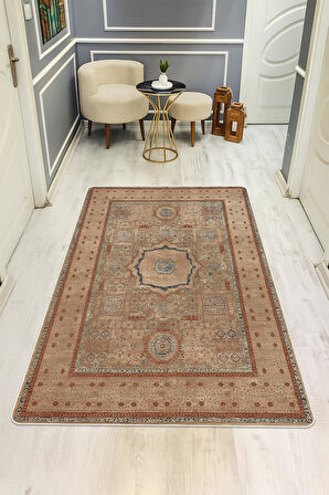 Parlak Kadife Kumaş Klasik Dijital Baskı Dot Kaymaz Tabanlı Halı H1068