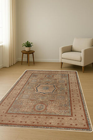 Parlak Kadife Kumaş Klasik Dijital Baskı Dot Kaymaz Tabanlı Halı H1068