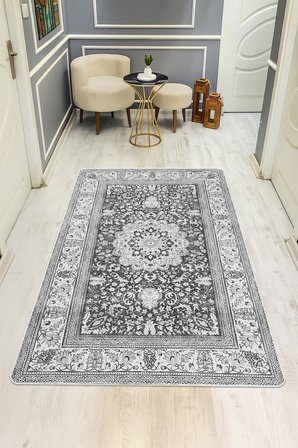 Parlak Kadife Kumaş Dijital Baskı Klasik Desenli Dot Kaymaz Tabanlı Halı H0828
