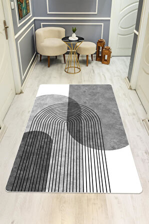 MODERN Desenli Süngerli Kaymaz Dot Taban Dijital Baskı Halı H0824