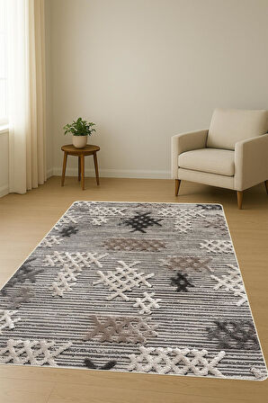 MODERN Desenli Süngerli Kaymaz Dot Taban Dijital Baskı Halı H0830