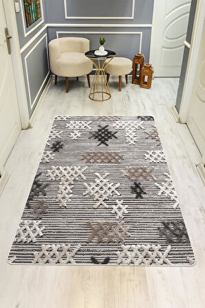 MODERN Desenli Süngerli Kaymaz Dot Taban Dijital Baskı Halı H0830